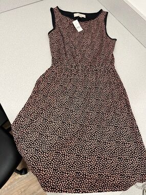 LOFT Black Dress with Pink Leaf Print